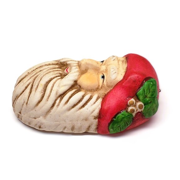 Santa Claus Head Christmas Ornament Bisque Porcelain Holly 3" Tall - Picture 2 of 6